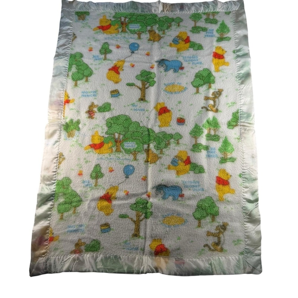 Vintage Cannon Mills Winnie the Pooh & Friends Satin Edge Baby Blanket Good Cond